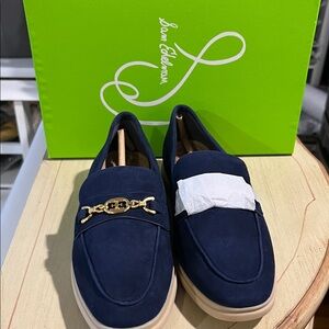 Sam Edelman Blue Loafers with Gold Chain Detail